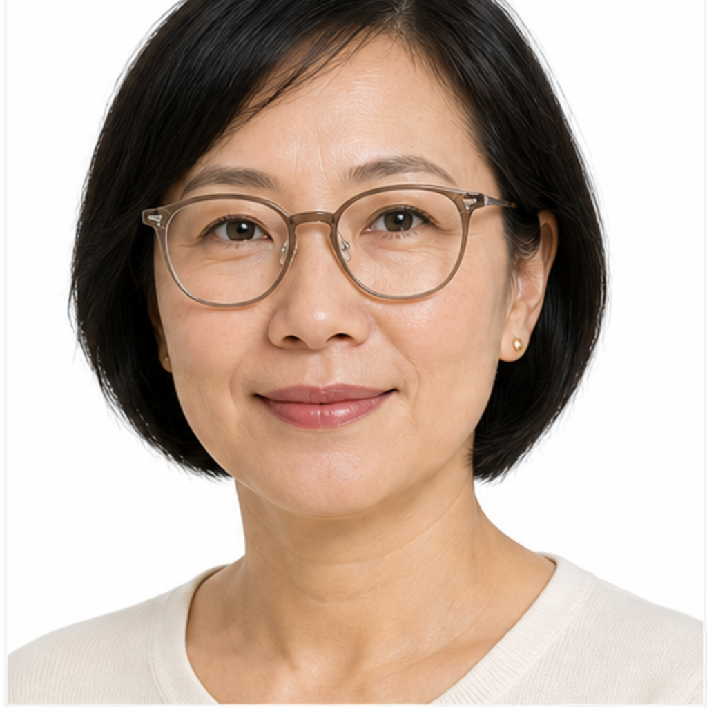 Latte Brown women's TR90 and alloy soft-square full-rim glasses worn by an adult mature East Asian woman