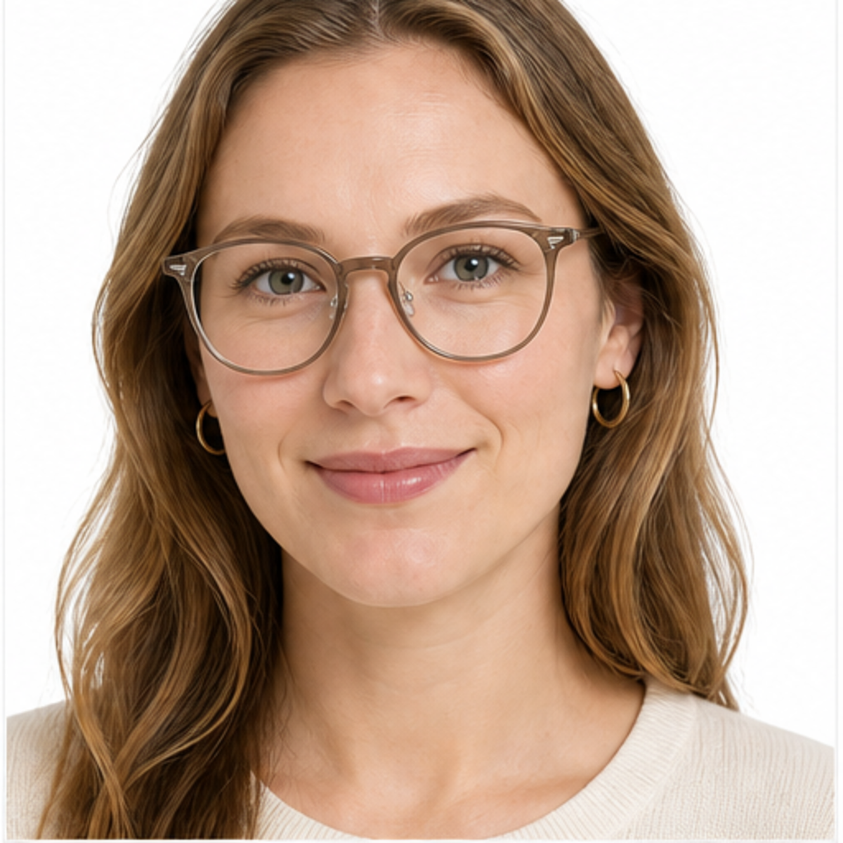 Latte Brown women's TR90 and alloy soft-square full-rim glasses worn by an adult White woman