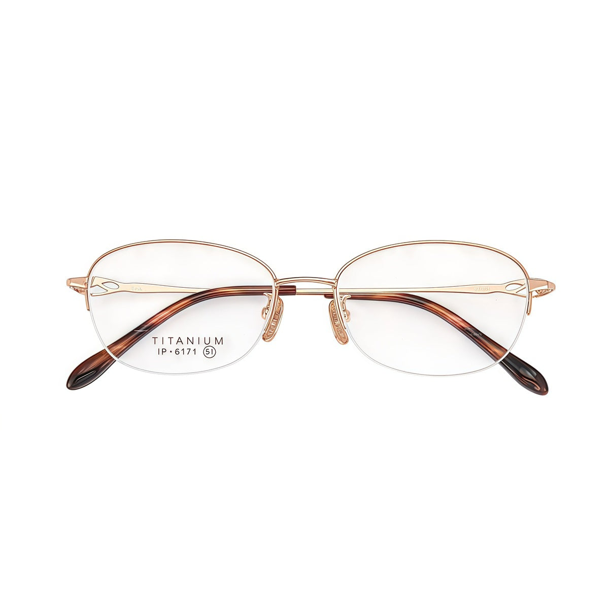 Light Brown/Rose Gold graceful pure-titanium semi-rimless glasses, front product view