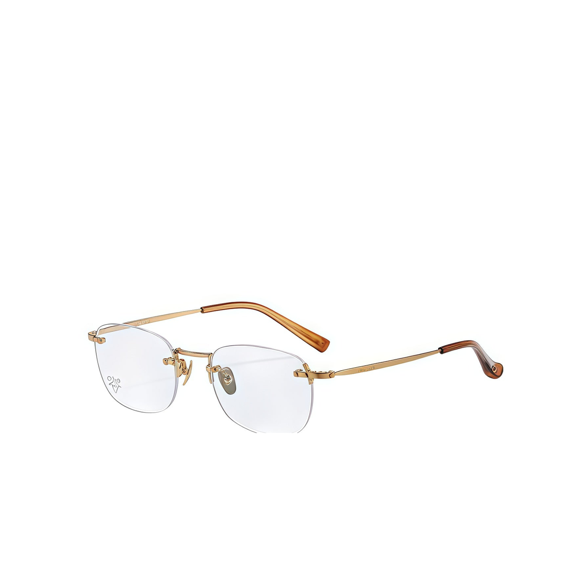 Light Gold/Crystal Orange titanium and acetate rimless glasses, 45-degree product view