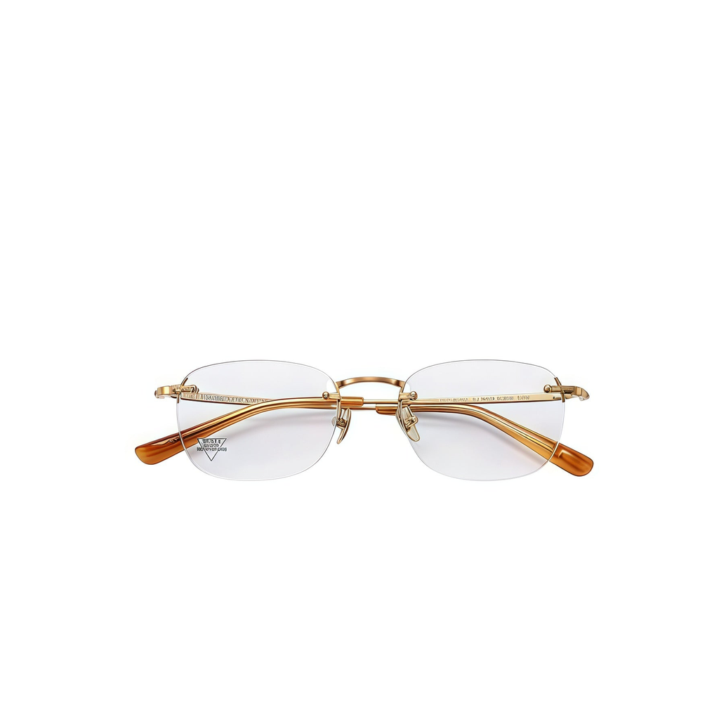 Light Gold/Crystal Orange titanium and acetate rimless glasses, front product view