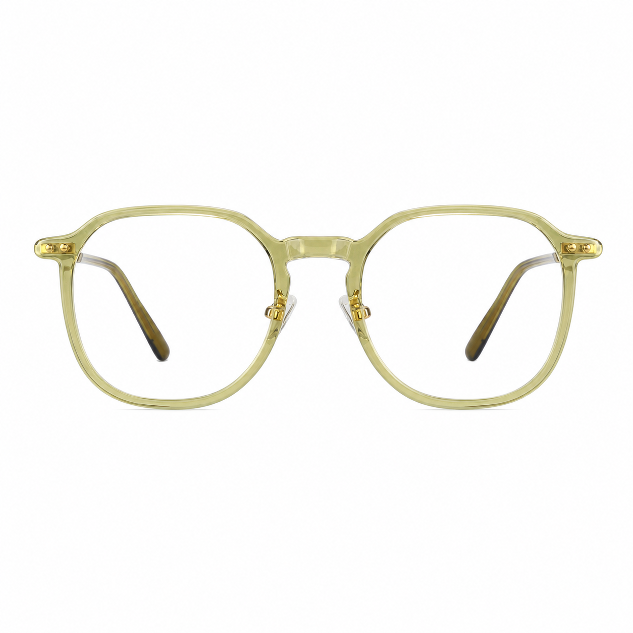 Lime Green unisex polycarbonate rounded full-rim glasses, front product view