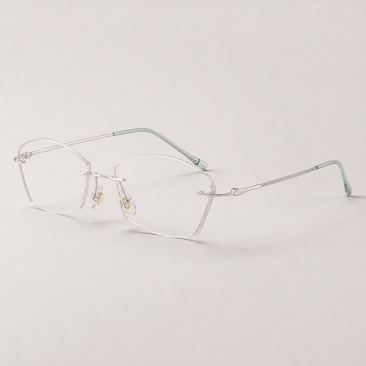Default titanium rimless geometric eyeglasses, 45-degree product view