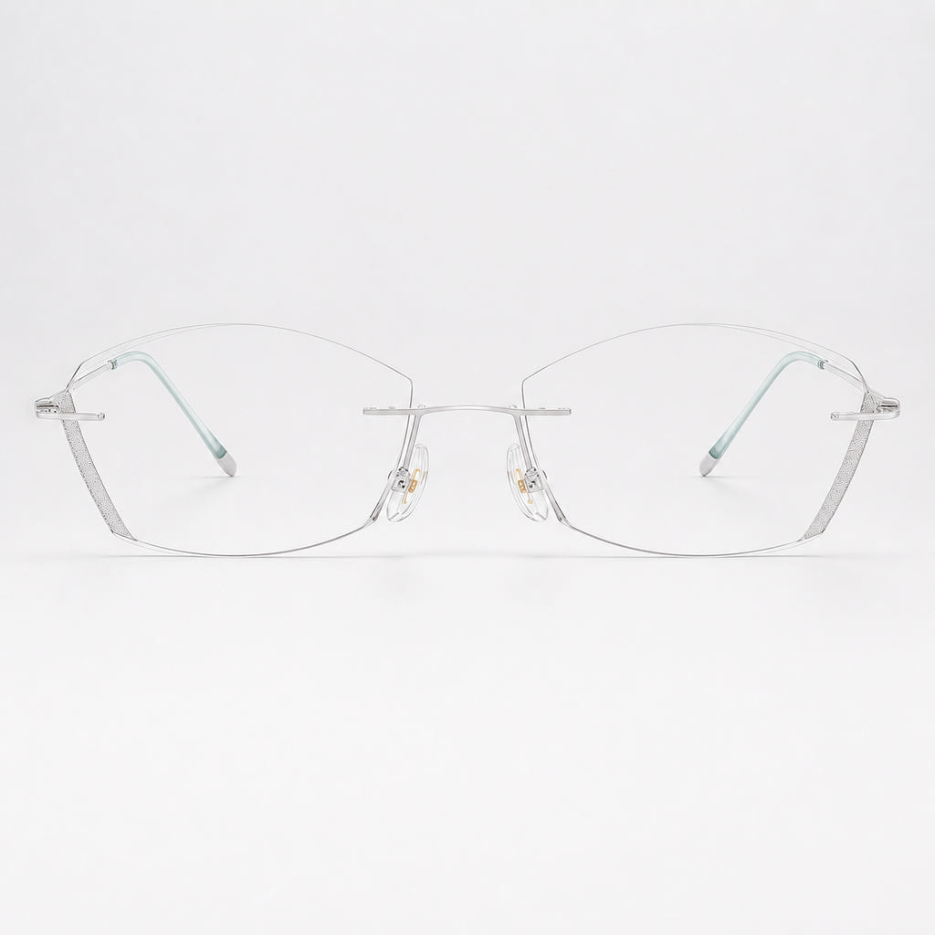 Default titanium rimless geometric eyeglasses, straight-on product view