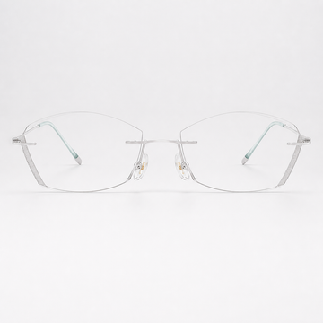 Default titanium rimless geometric eyeglasses, straight-on product view