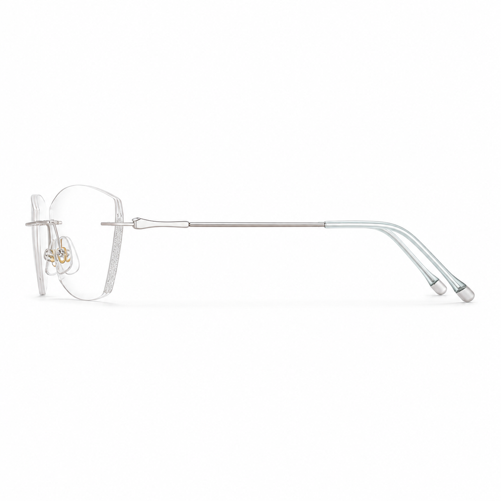 Default titanium rimless geometric eyeglasses, side-profile product view