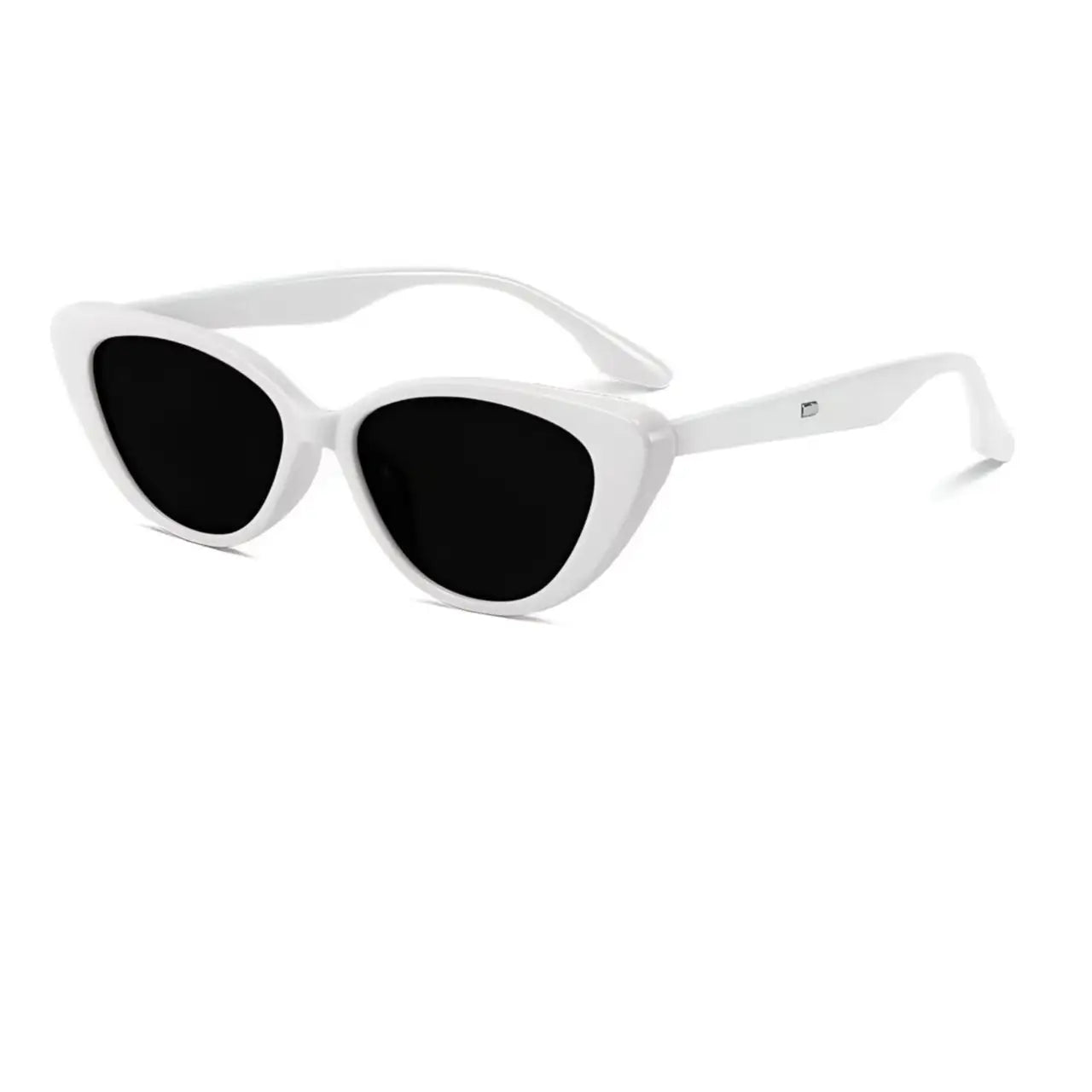 Women’s White full-rim small cat-eye sunglasses, 45-degree product view