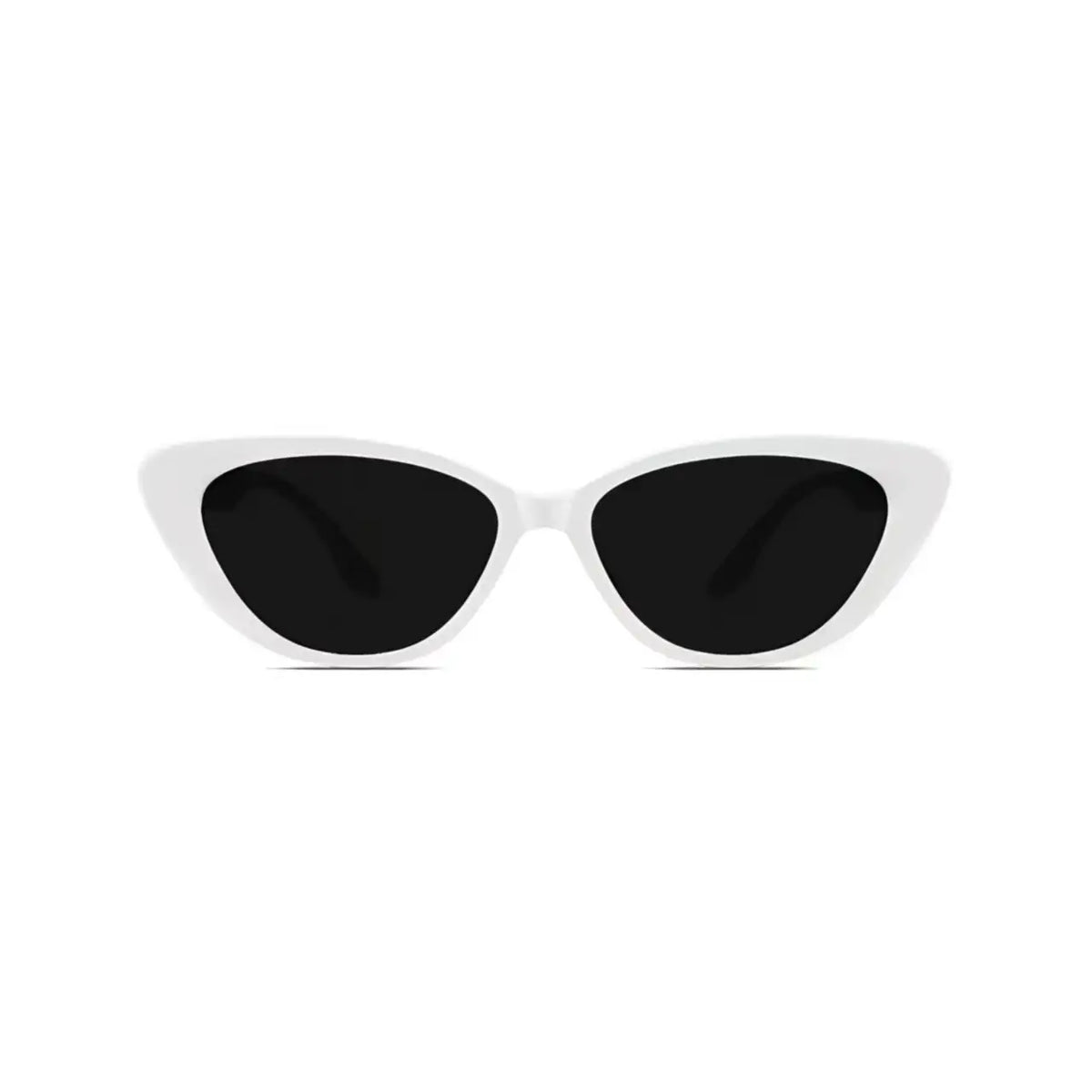 Women’s White full-rim small cat-eye sunglasses, straight-on product view
