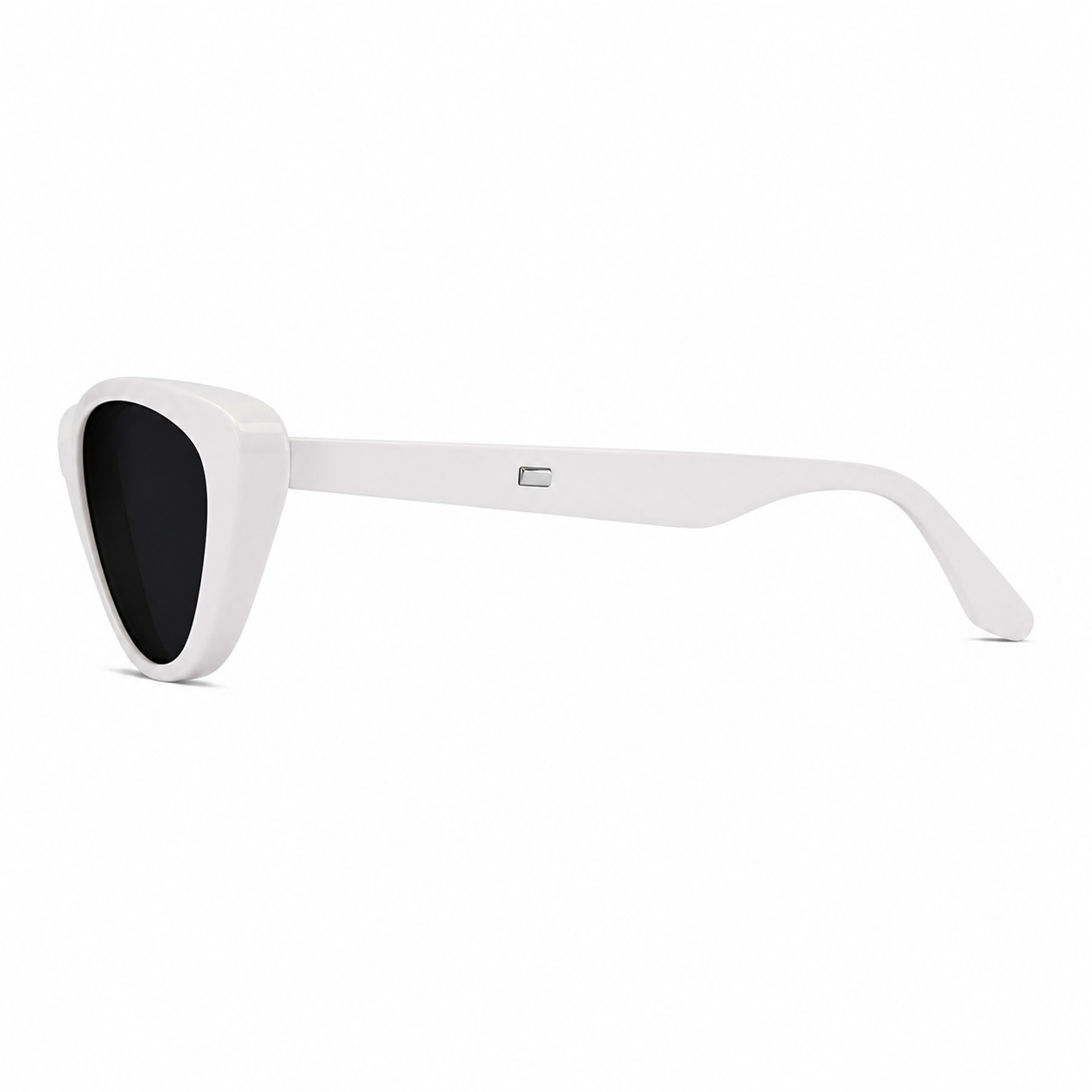 Women’s White full-rim small cat-eye sunglasses, side-profile product view