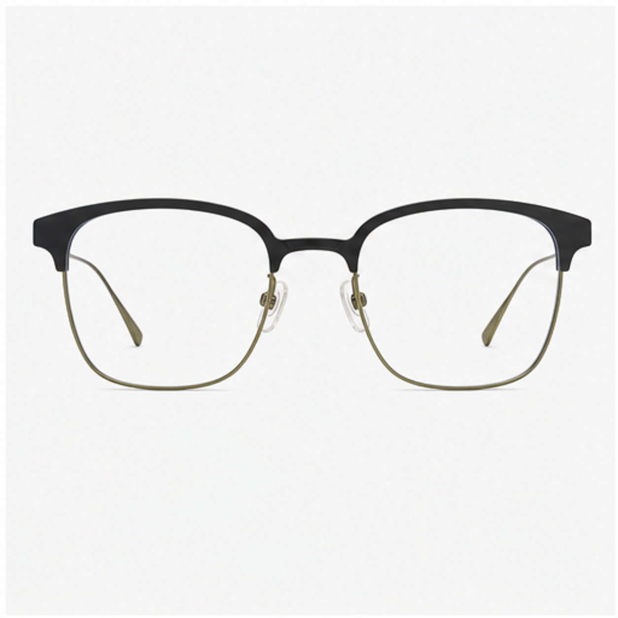 Matte Black/Green classic avant-garde angular semi-rimless browline glasses, front product view