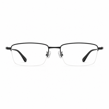 Black men's pure titanium semi-rimless glasses, front product view