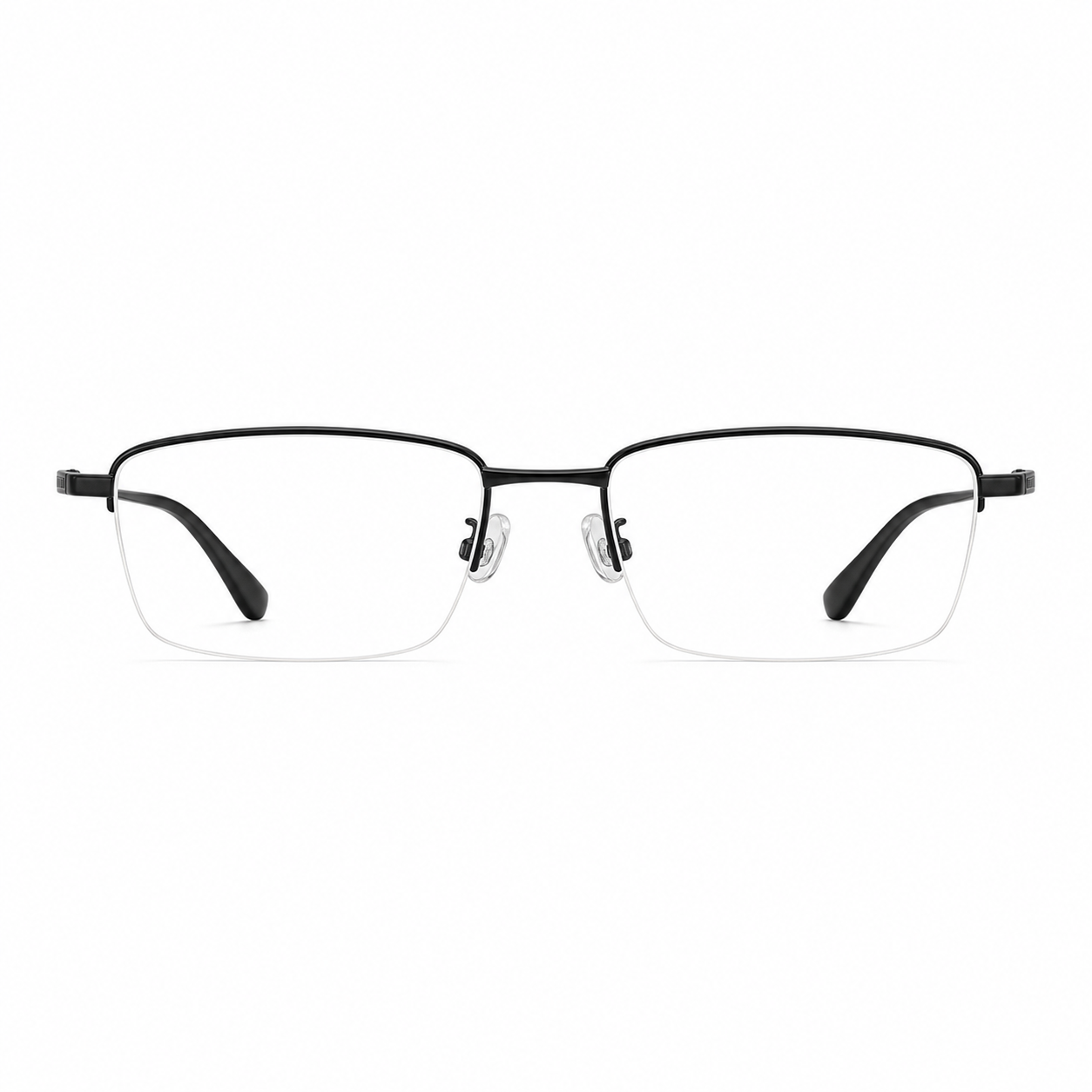 Black men's pure titanium semi-rimless glasses, front product view