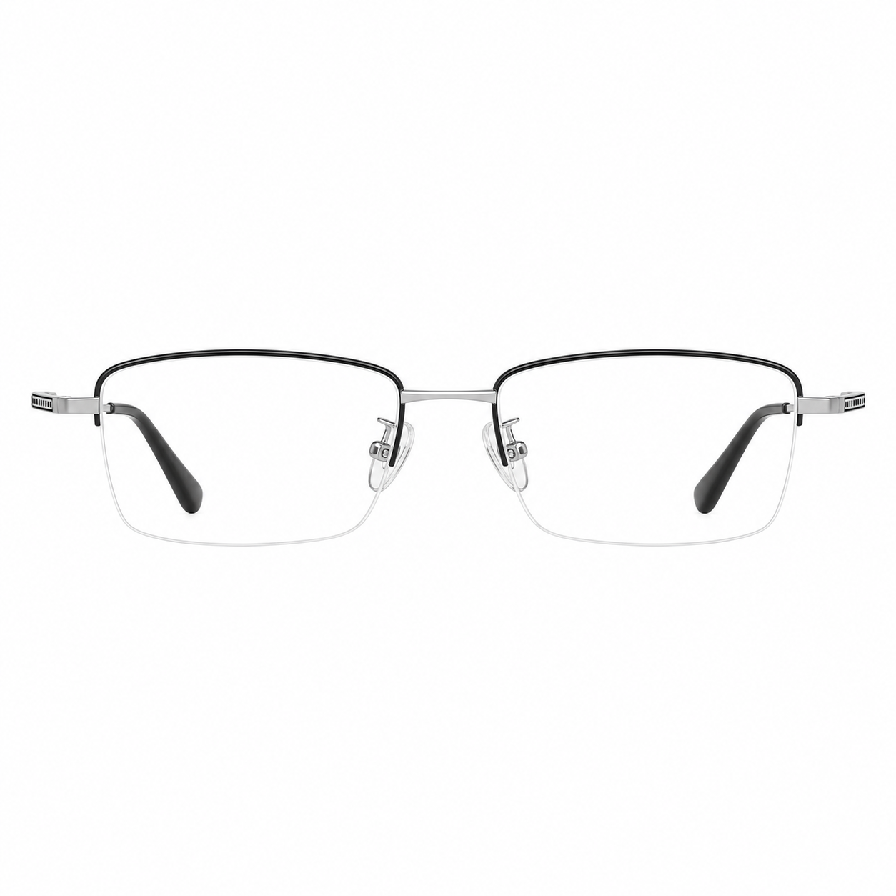 Black/Silver men's pure titanium semi-rimless glasses, front product view