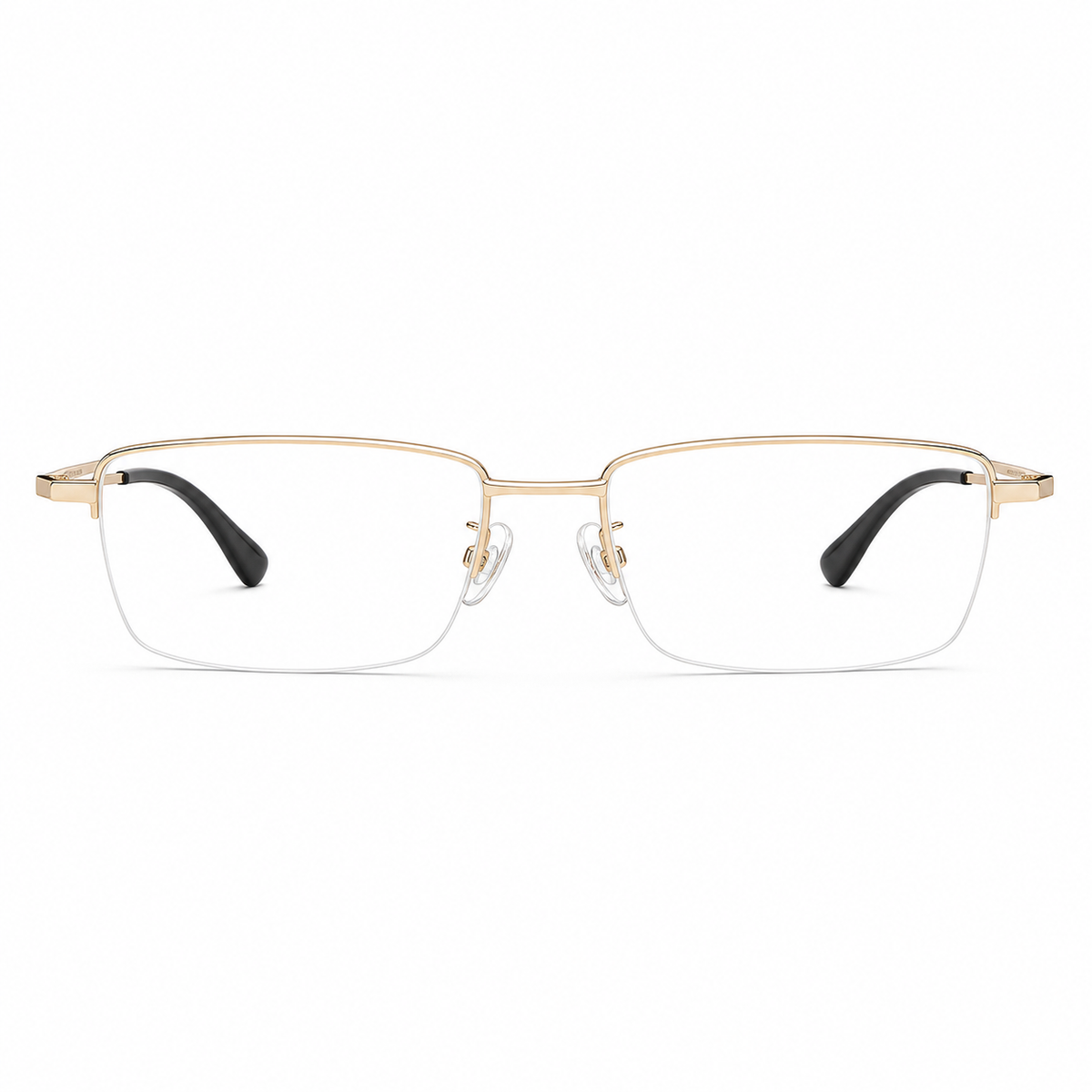 Gold men's pure titanium semi-rimless glasses, front product view