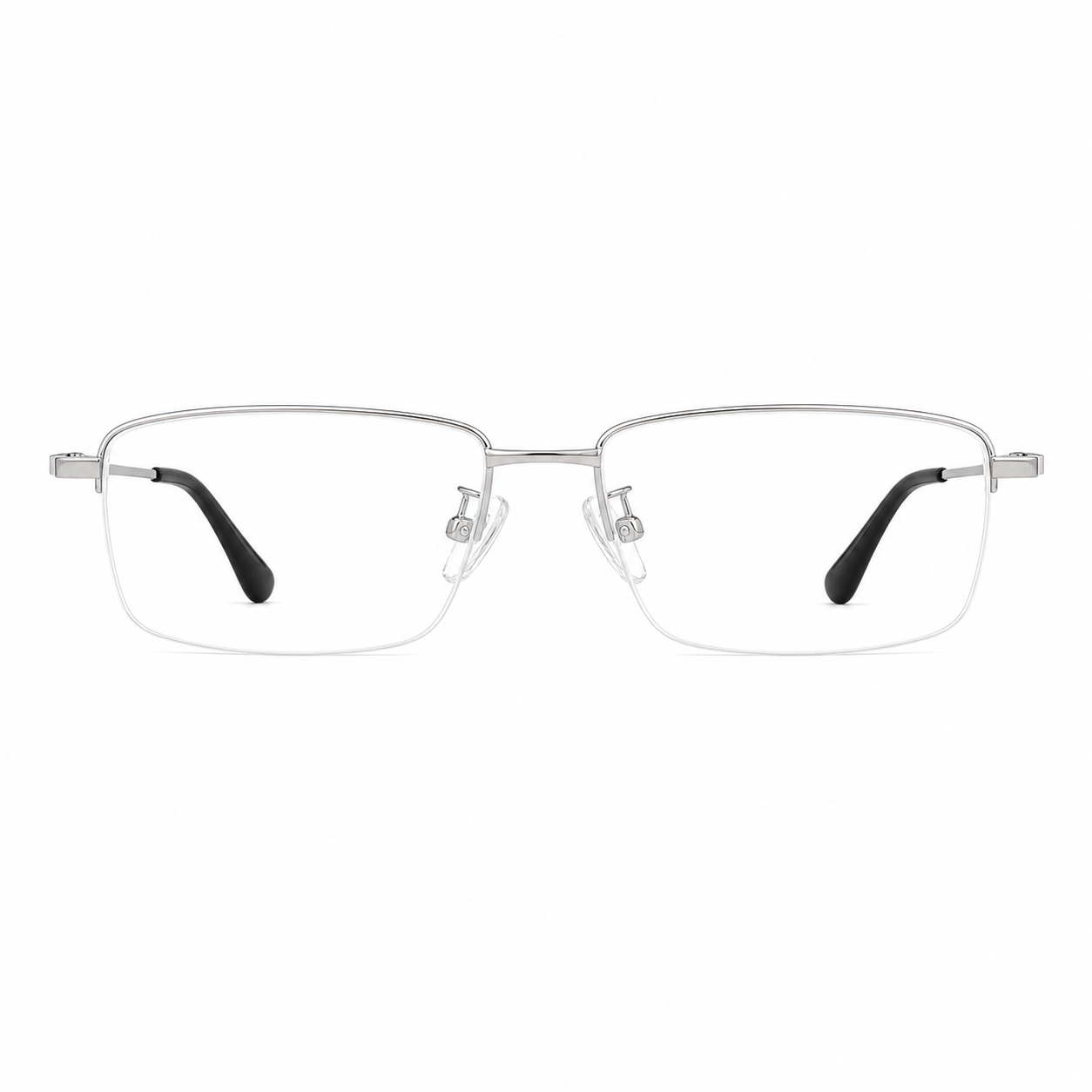 Silver men's pure titanium semi-rimless glasses, front product view