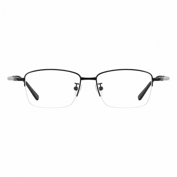Black men's semi-titanium rectangular semi-rimless glasses, front product view