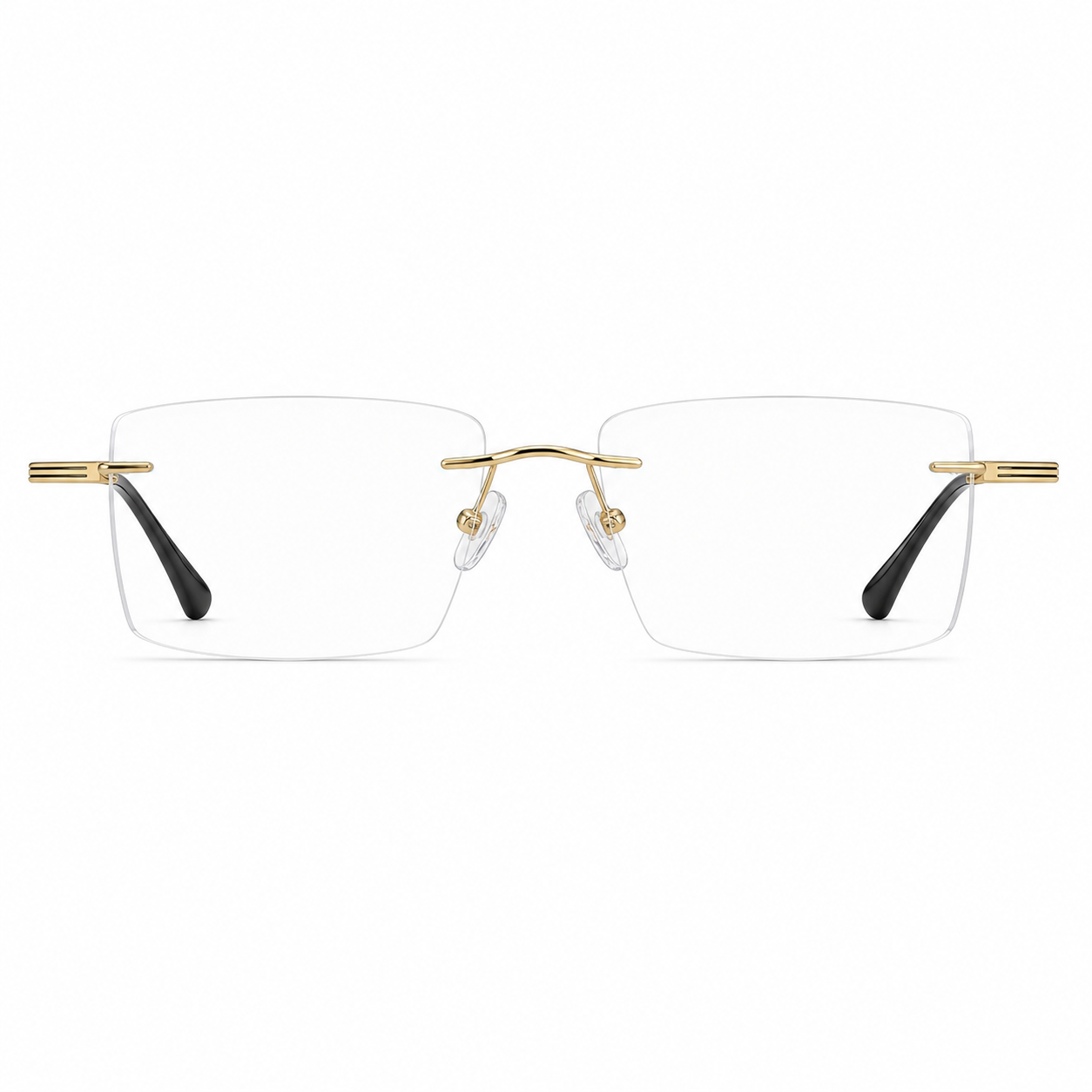 Gold men's pure-titanium rimless double-slot glasses, front product view