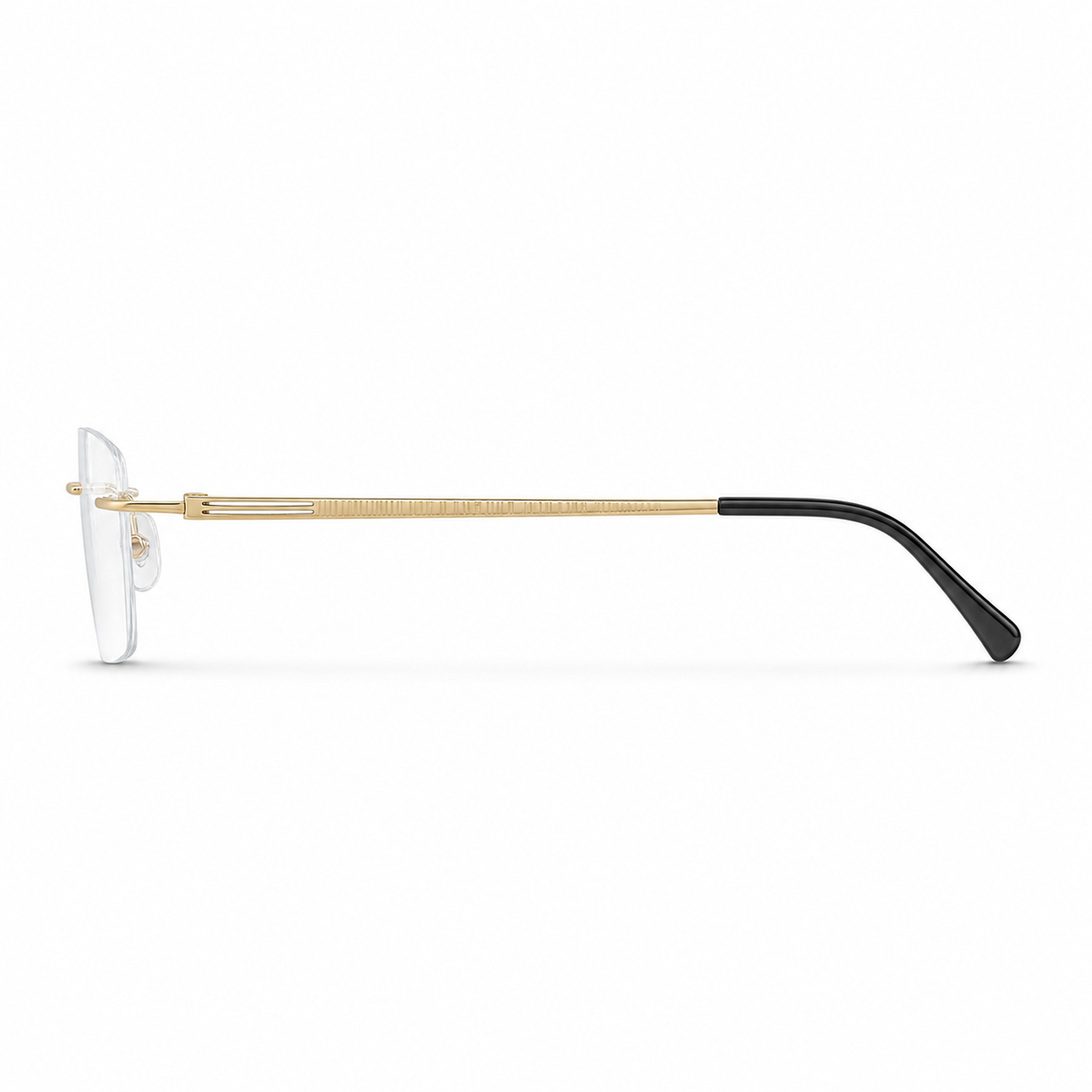 Gold men's pure-titanium rimless double-slot glasses, side product view