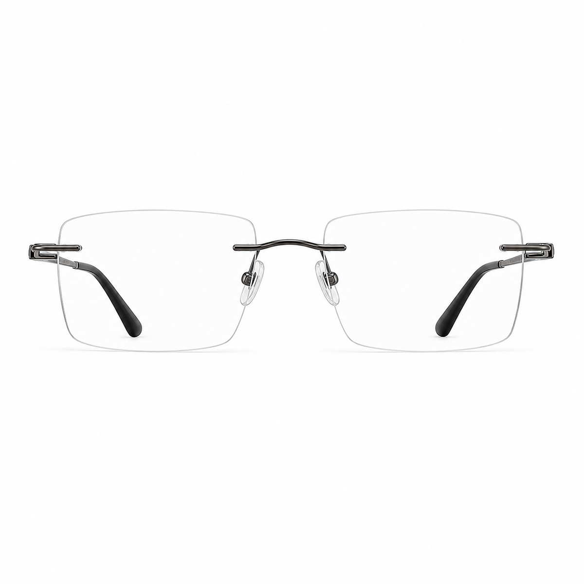 Gunmetal men's pure-titanium rimless double-slot glasses, front product view