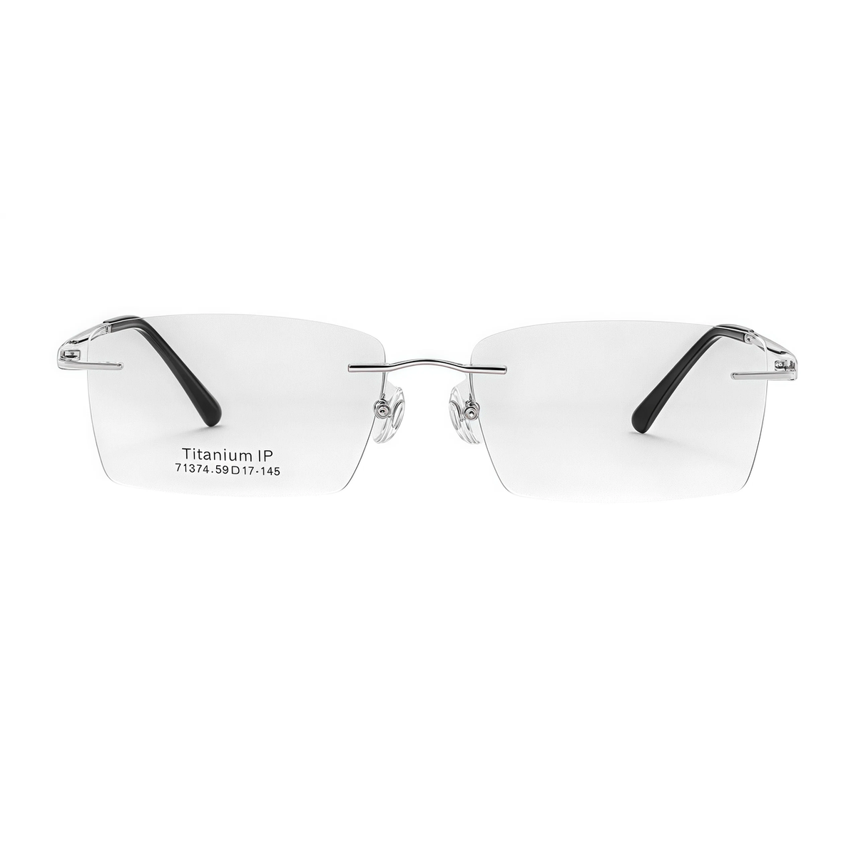 Silver men's pure-titanium rimless double-slot glasses, front product view