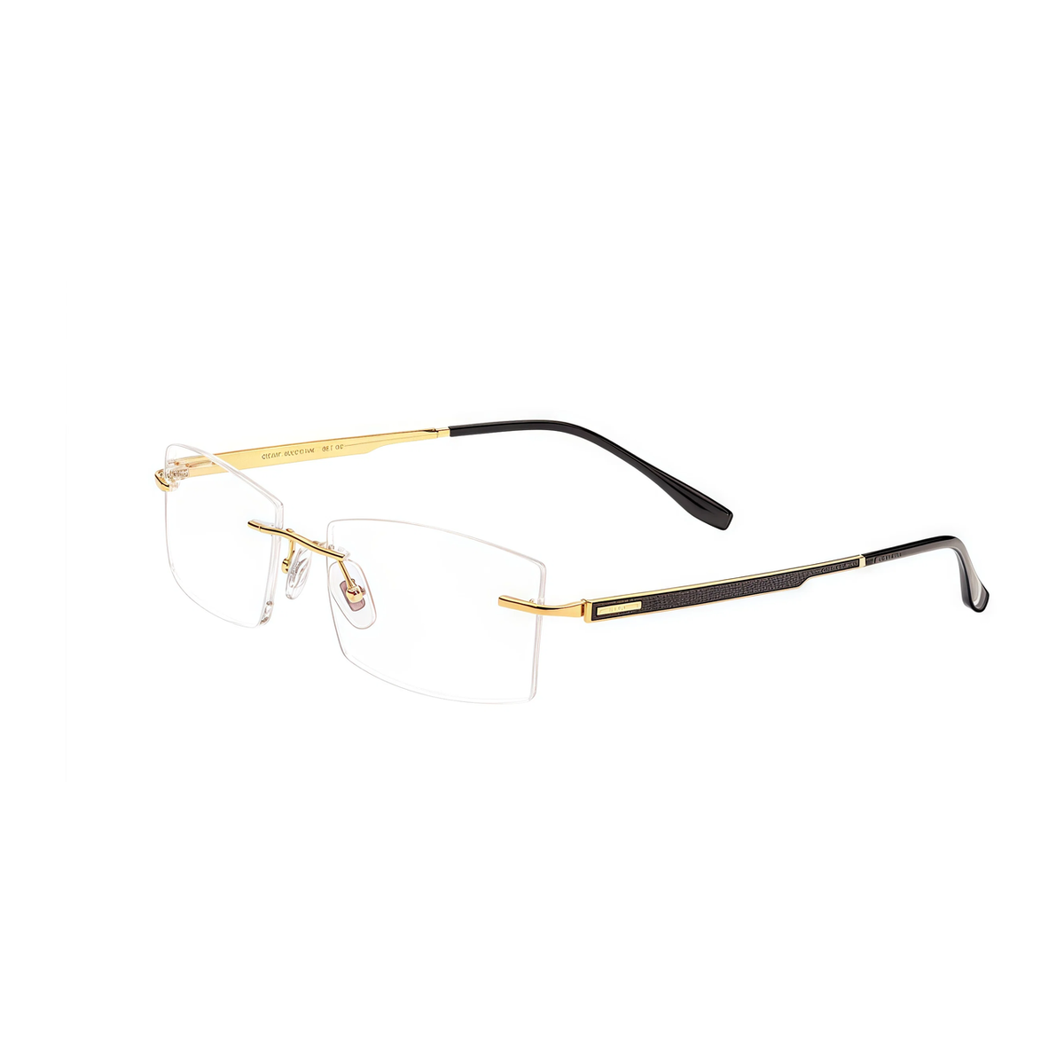 Gold men's pure-titanium rimless textured-temple glasses, 45-degree product view