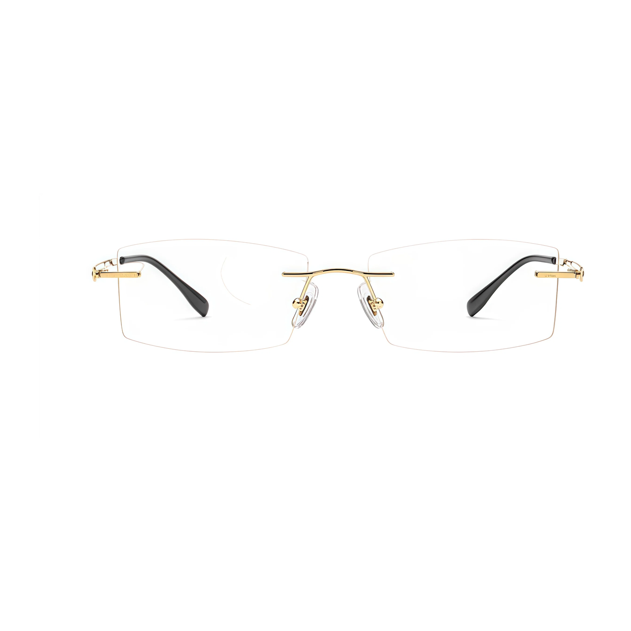 Gold men's pure-titanium rimless textured-temple glasses, front product view