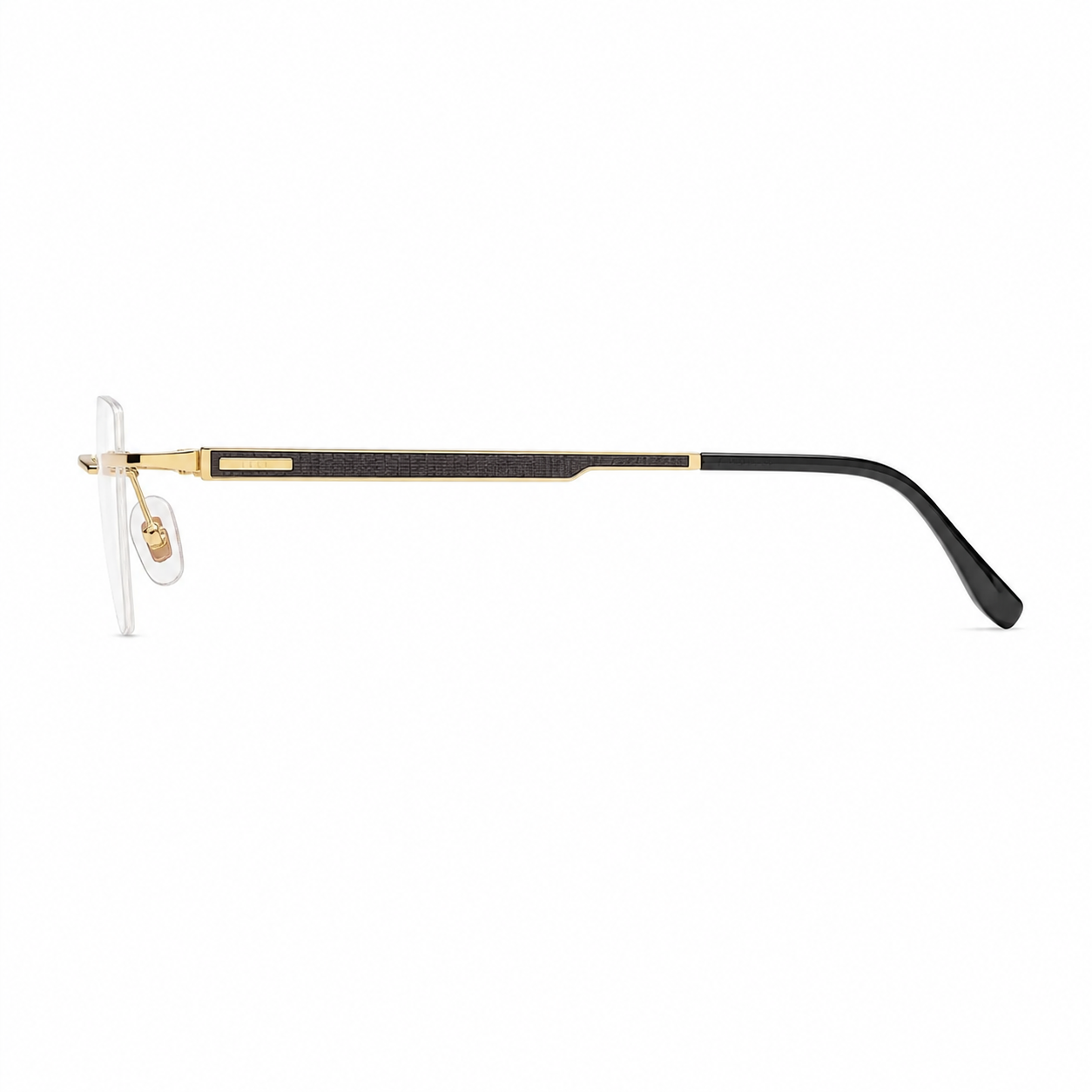 Gold men's pure-titanium rimless textured-temple glasses, side product view