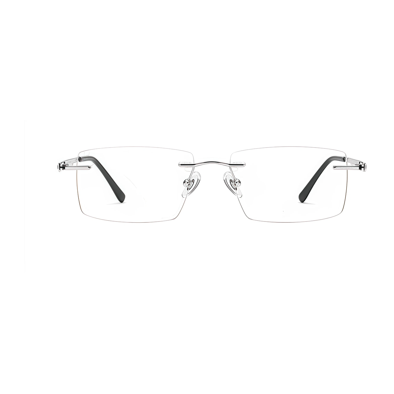 Silver men's pure-titanium rimless textured-temple glasses, front product view