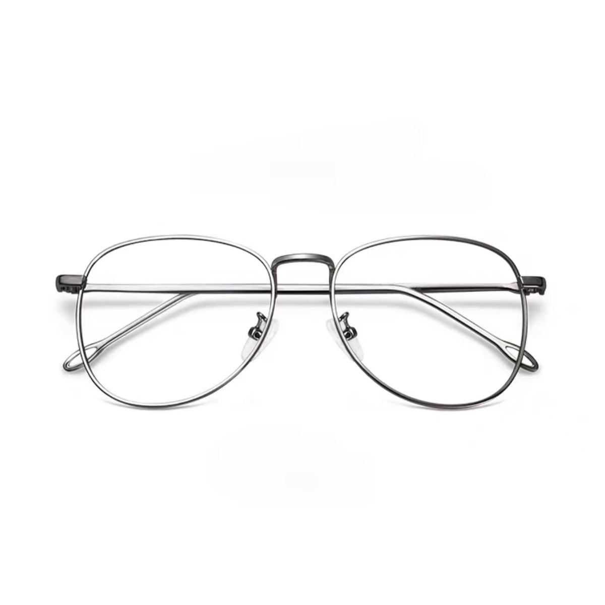 Gray men's retro oversized alloy full-rim glasses, front product view