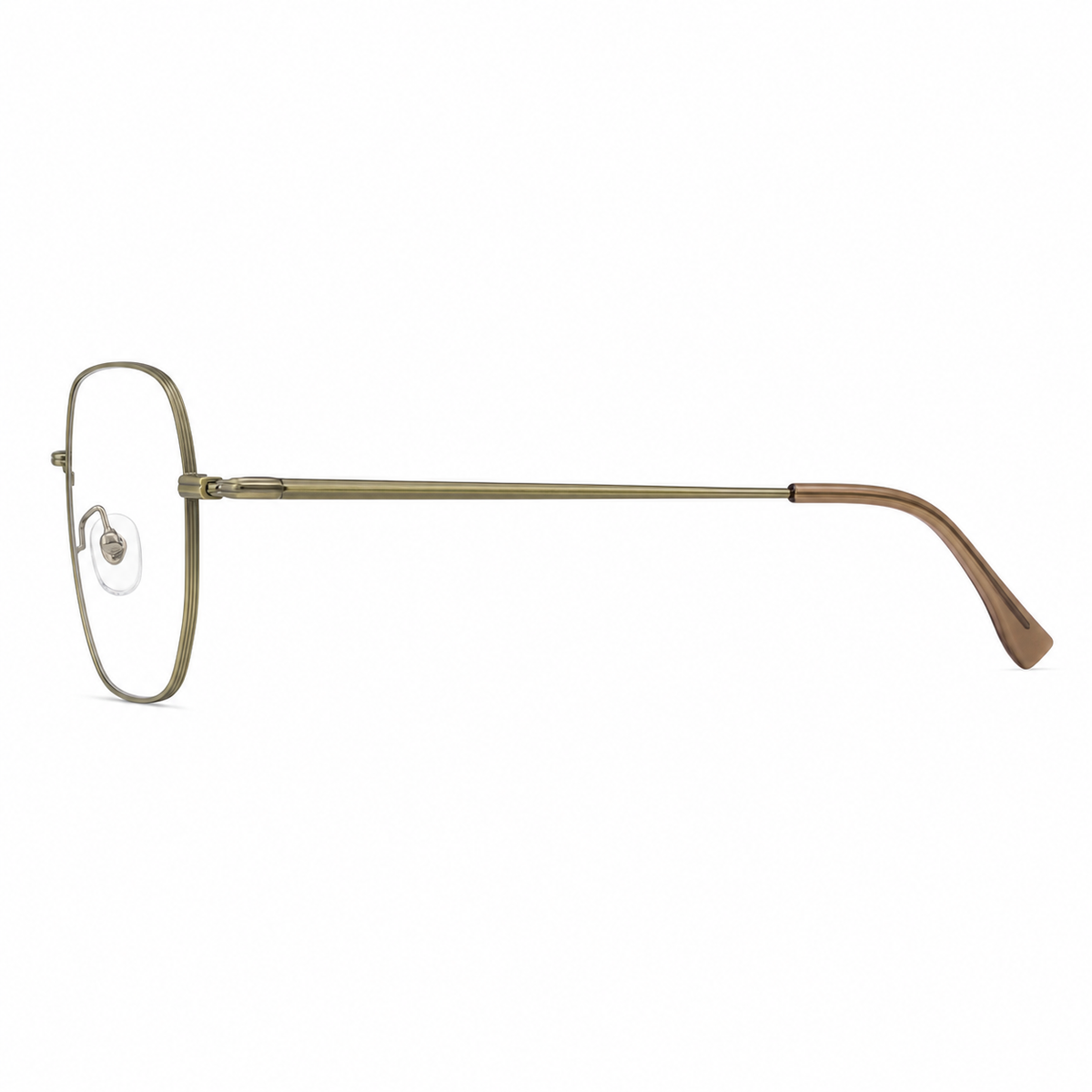 Bronze men's retro oversized titanium full-rim glasses, side and temple product view