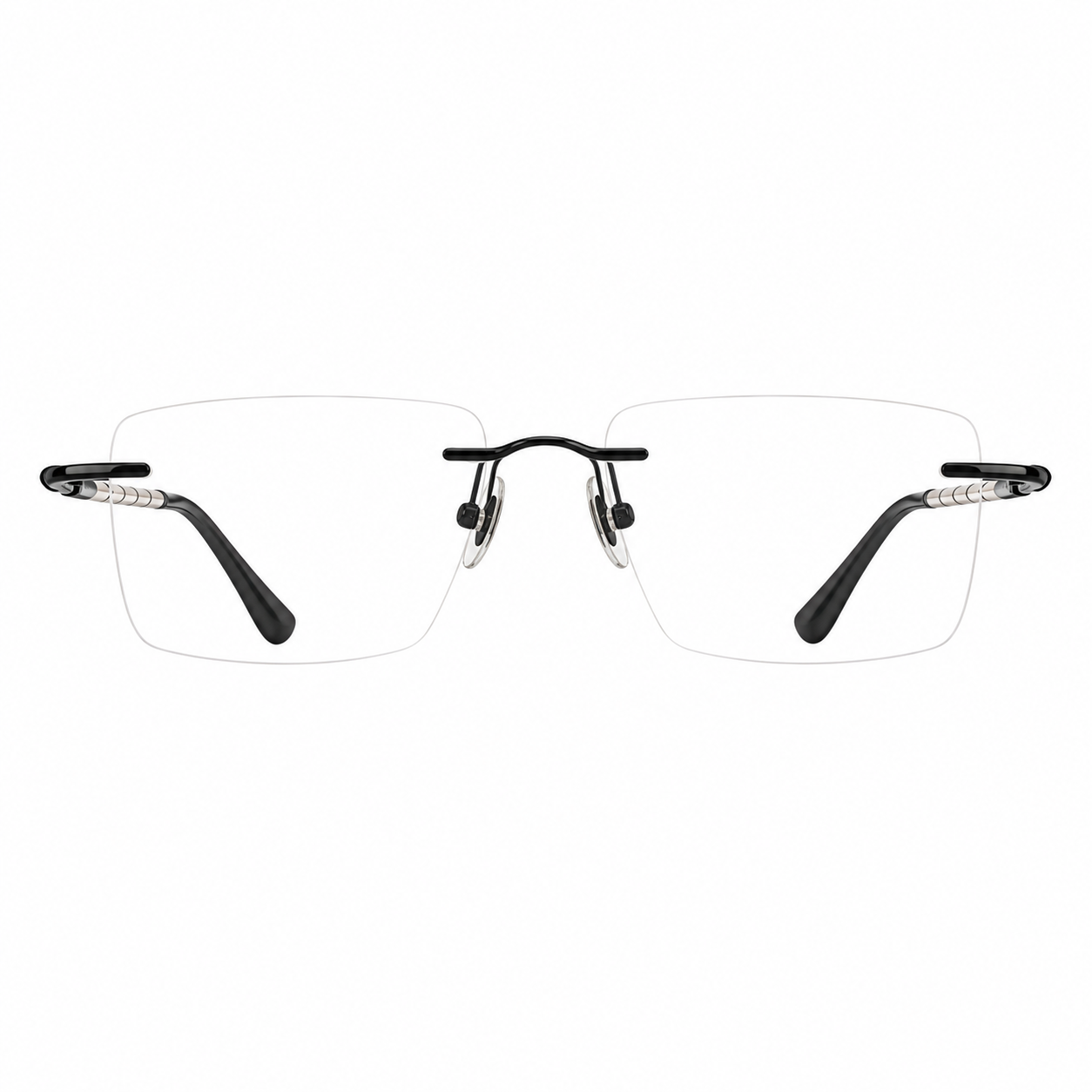 Black men's semi-titanium rimless segmented-temple glasses, front product view