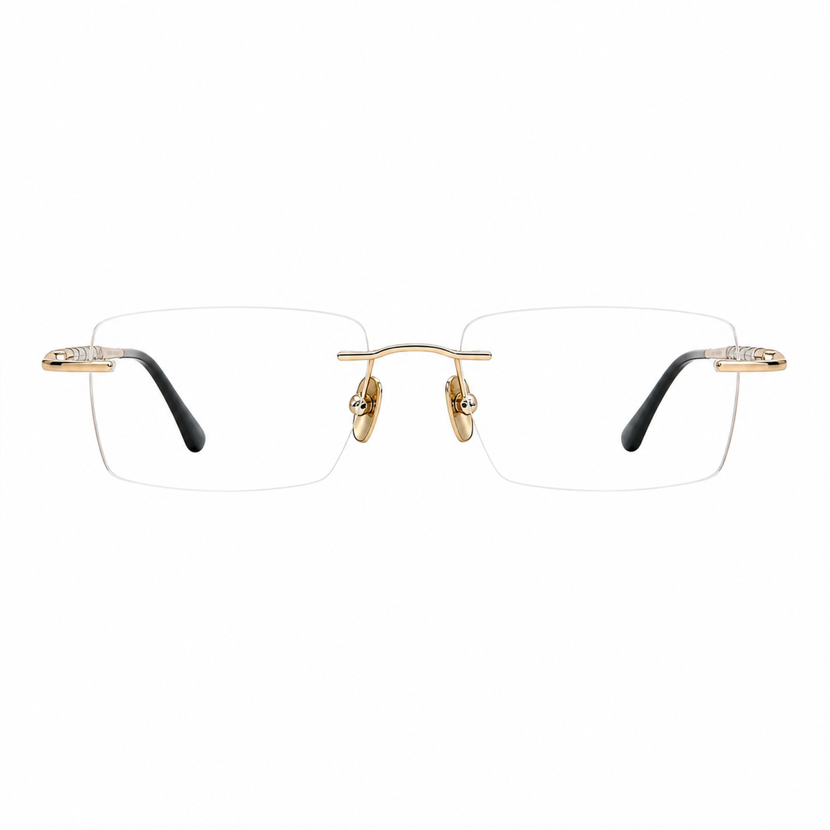Gold men's semi-titanium rimless segmented-temple glasses, front product view
