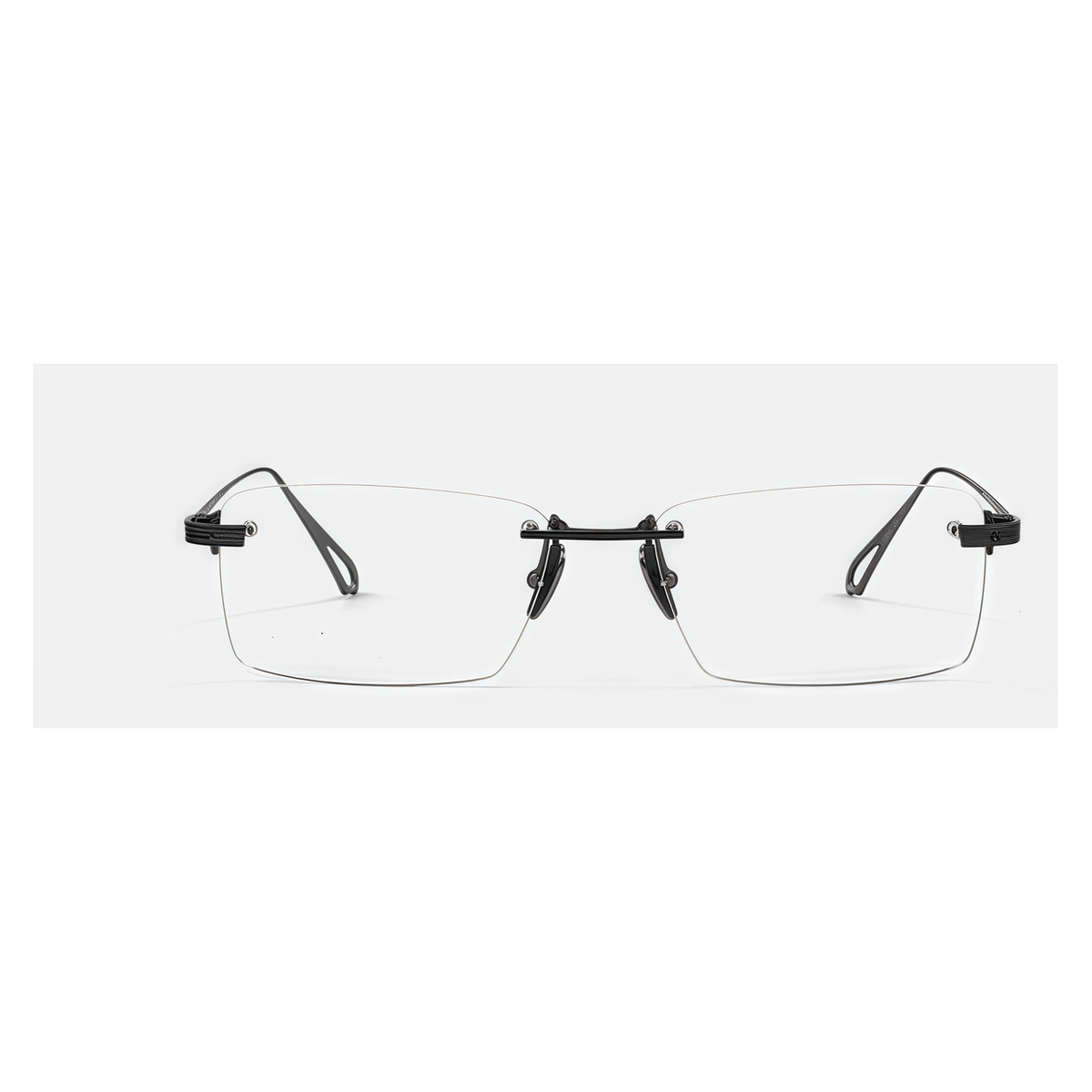 Gunmetal men's titanium rimless open-loop glasses, front product view