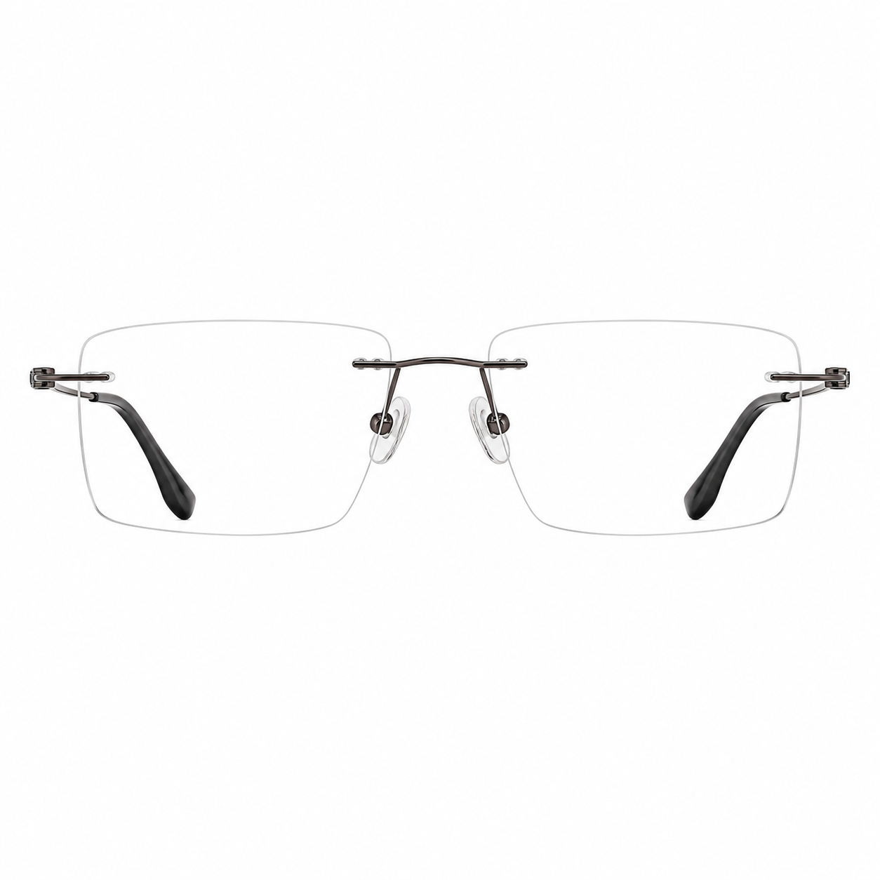 Gunmetal men's titanium rimless rectangular glasses, front product view
