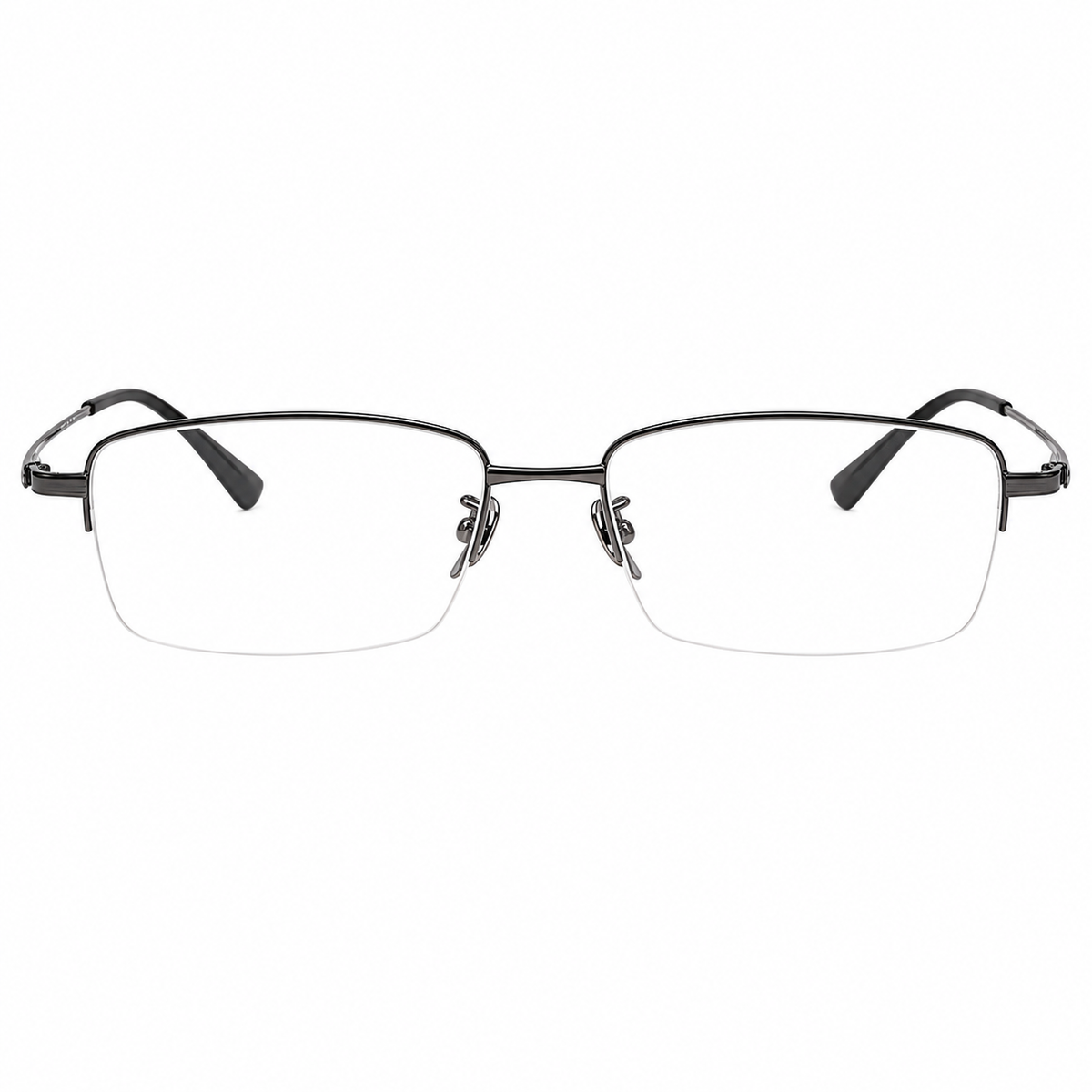 Black men's vintage pure titanium semi-rimless glasses, front product view