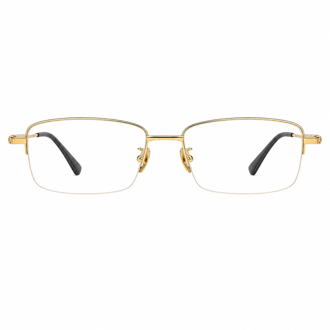 Gold men's vintage pure titanium semi-rimless glasses, front product view