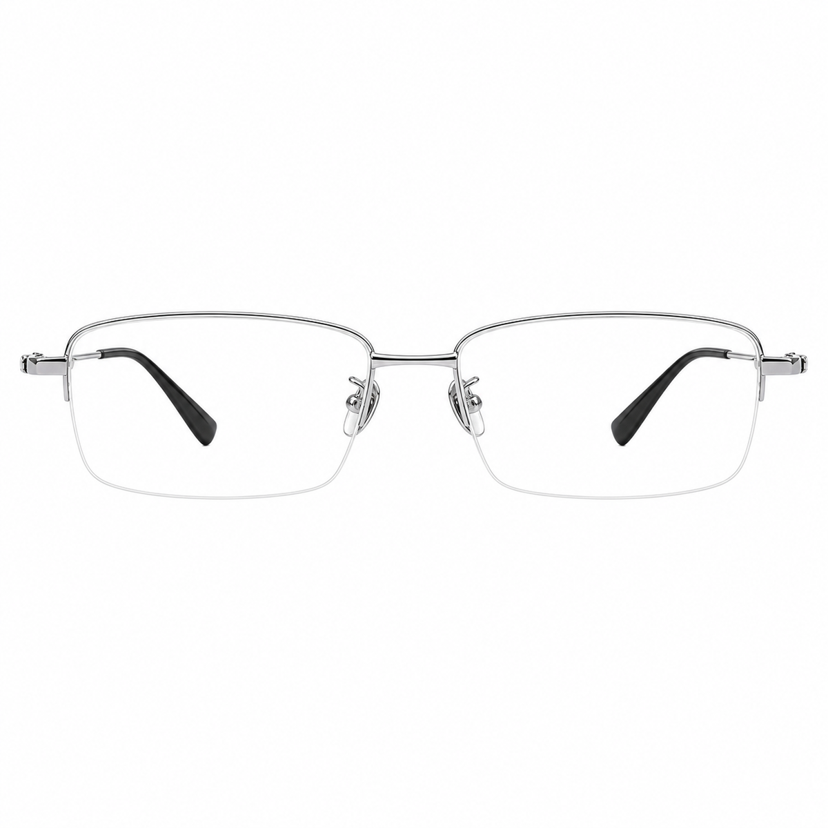 Silver men's vintage pure titanium semi-rimless glasses, front product view