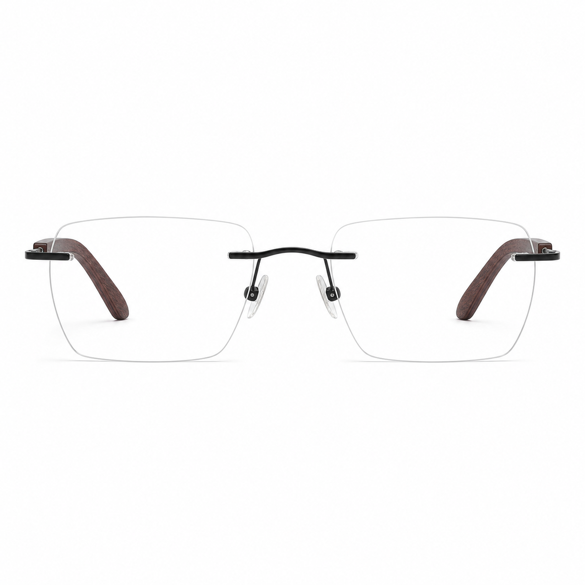 Black men's vintage rimless rectangular glasses, front product view
