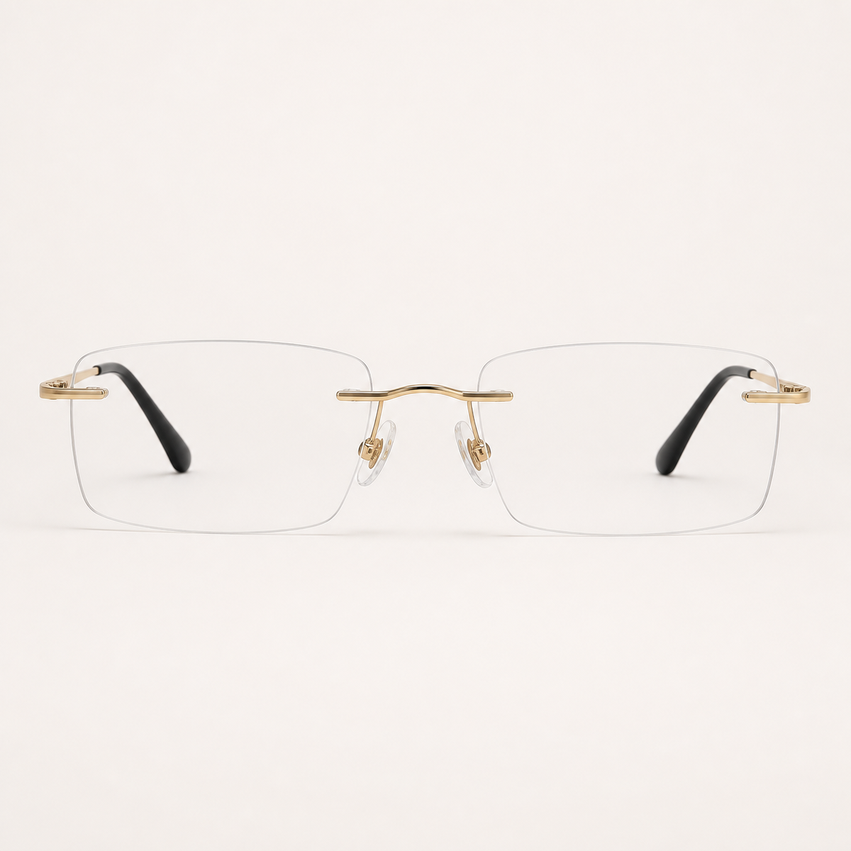 Gold titanium rimless slim rectangular eyeglasses, straight-on product view