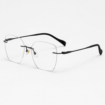 Black pure titanium rimless soft-square eyeglasses, straight-on product view