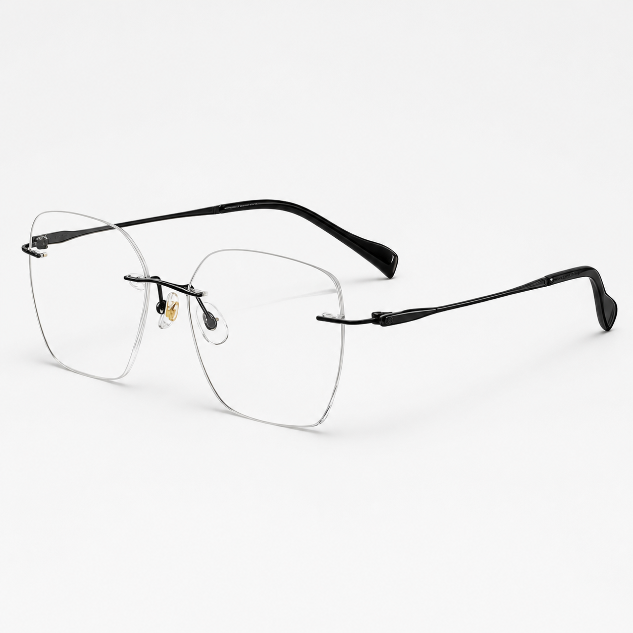 Black pure titanium rimless soft-square eyeglasses, straight-on product view