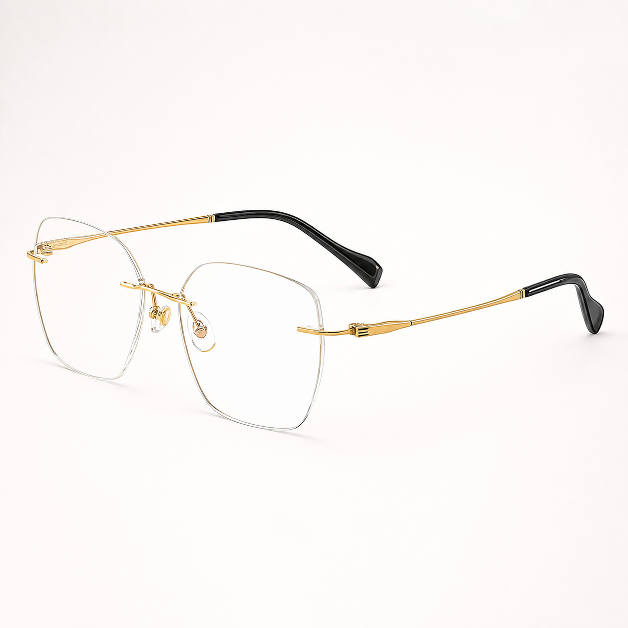 Gold pure titanium rimless soft-square eyeglasses, straight-on product view