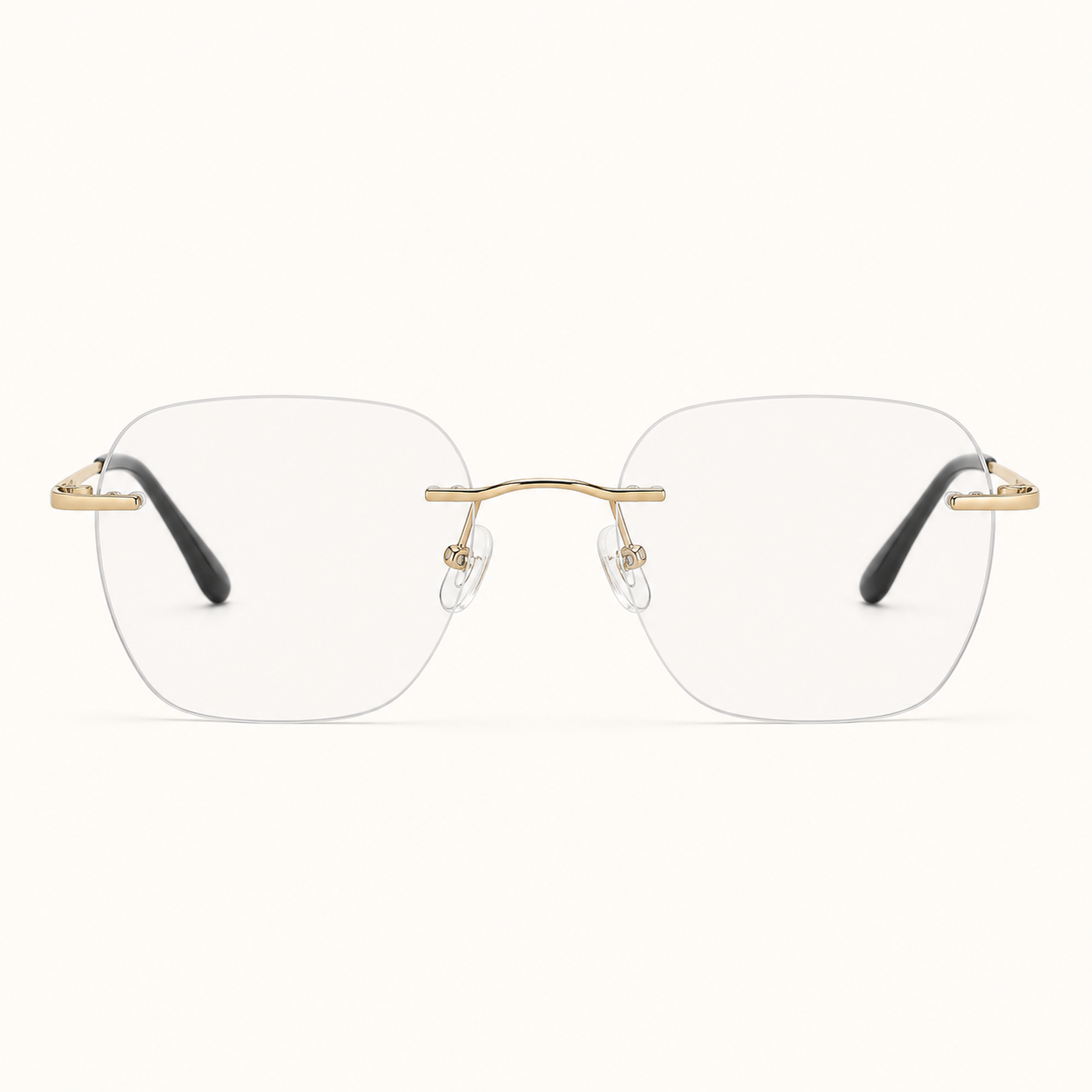 Gold titanium rimless deep soft-square eyeglasses, straight-on product view