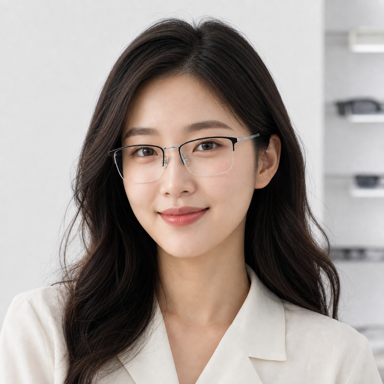 Black/Silver eyeglass frame worn by an adult model, view 1