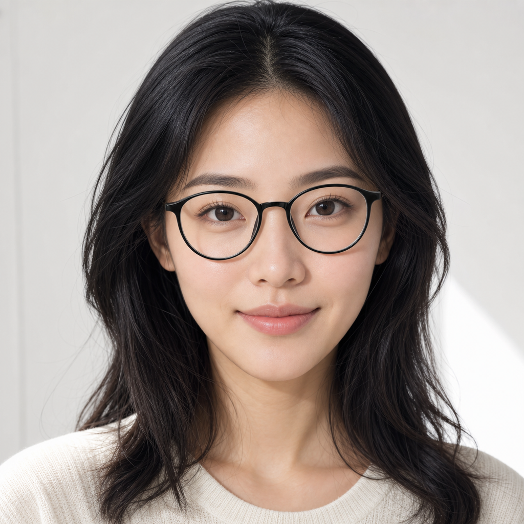 Glossy Black eyeglass frame worn by an adult model, view 1