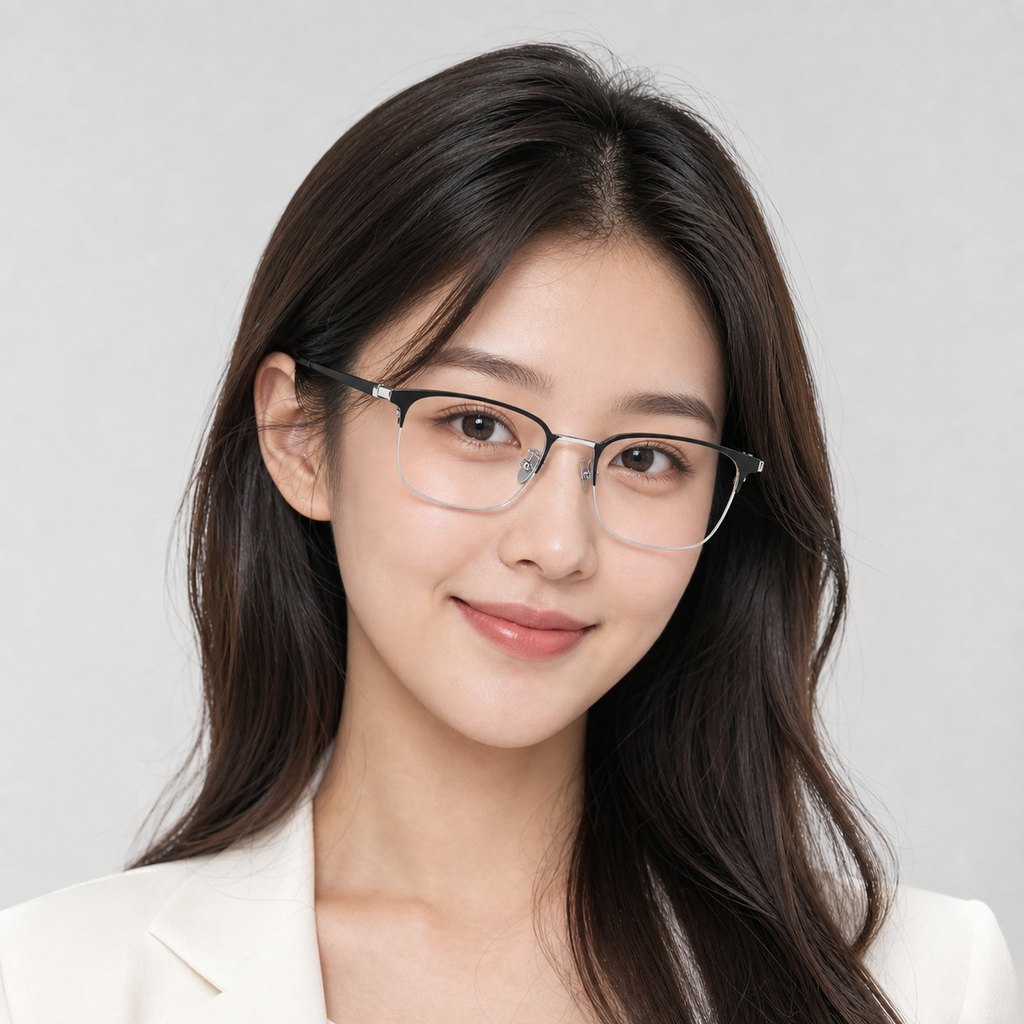 Black/Silver eyeglass frame worn by an adult model, view 1
