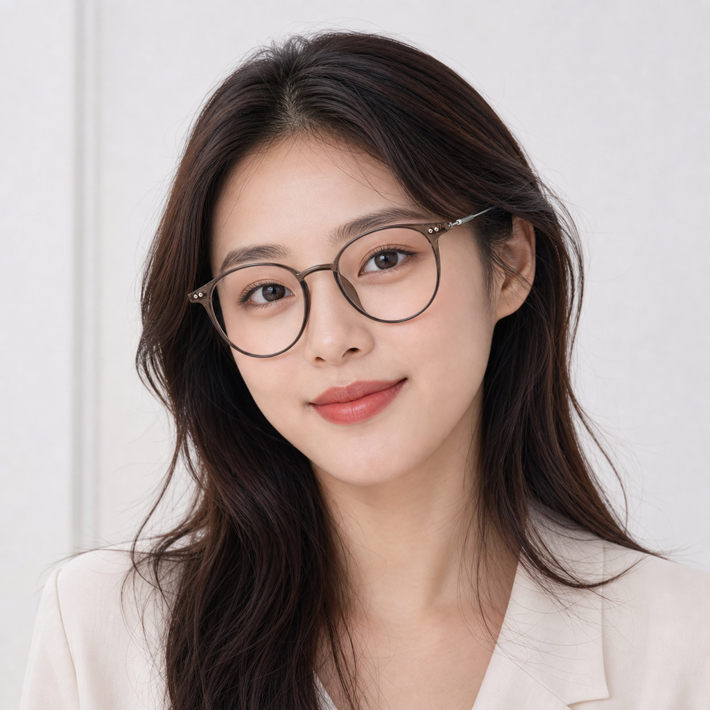 Cool Tea Brown eyeglass frame worn by an adult model, view 1