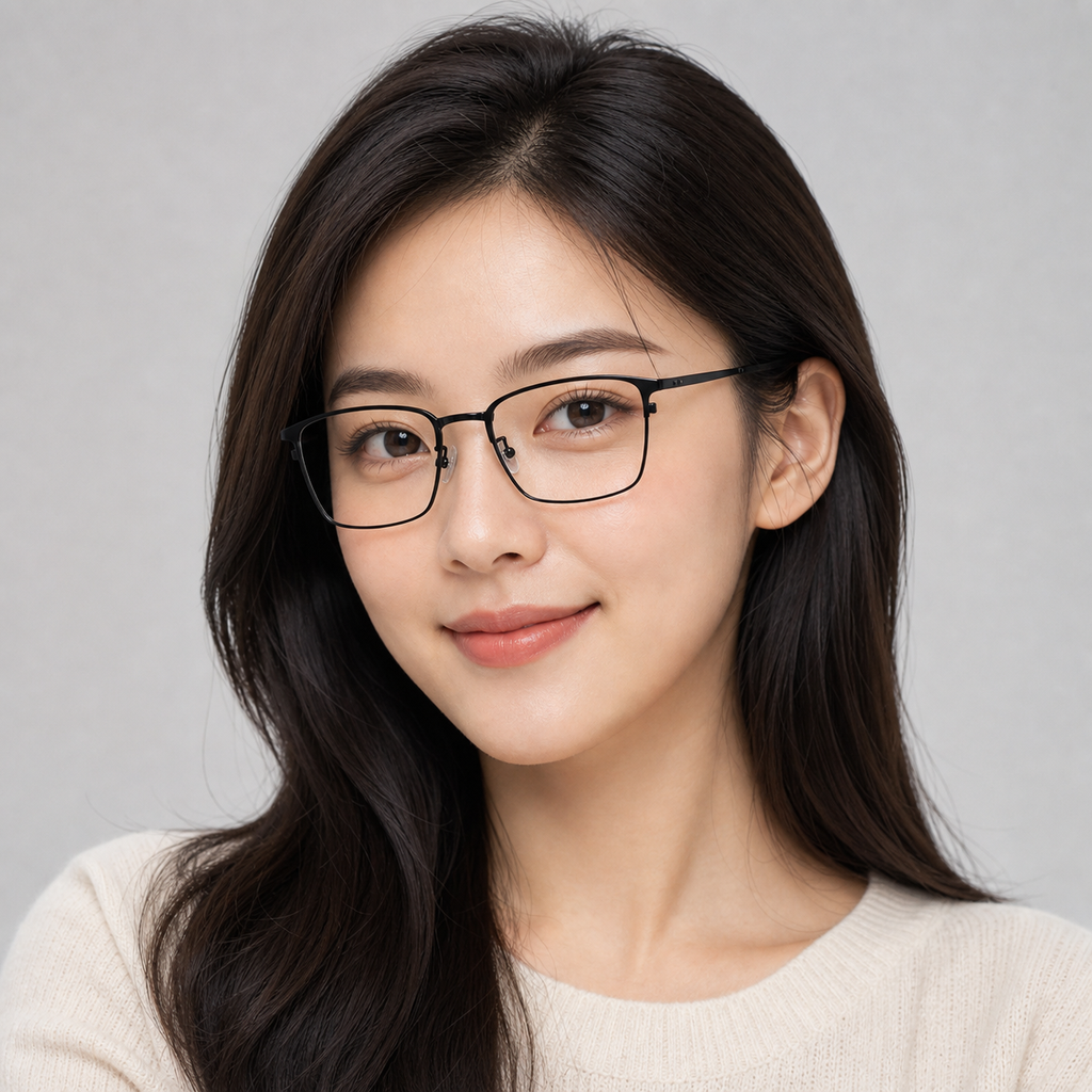 Black eyeglass frame worn by an adult model, view 1