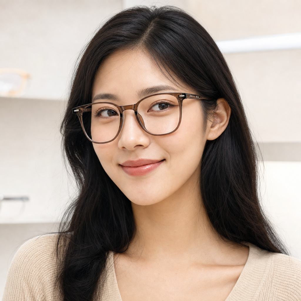 Chestnut Brown eyeglass frame worn by an adult model, view 1