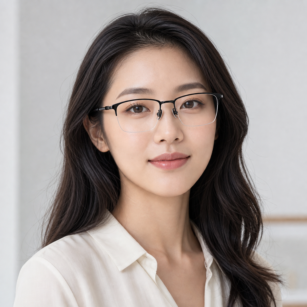 Black eyeglass frame worn by an adult model, view 1